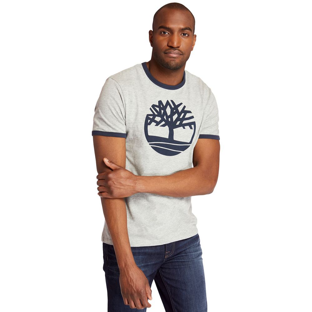 Timberland Mens T-Shirts Tree Logo Ringer - Grey - India FT1632584